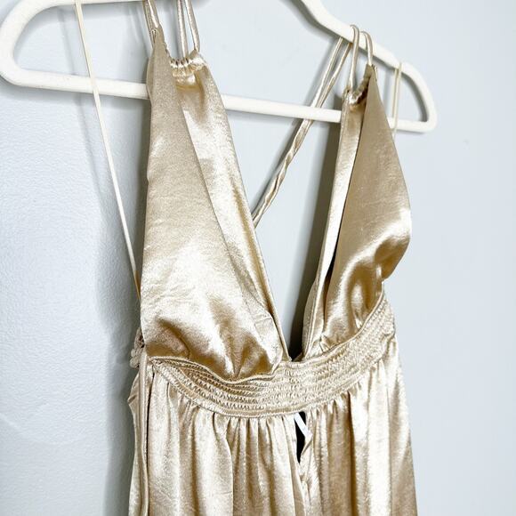 Free People Womens Look Into The Sun Gown Deep V Halter Neck Champagne Size S - Picture 5 of 13